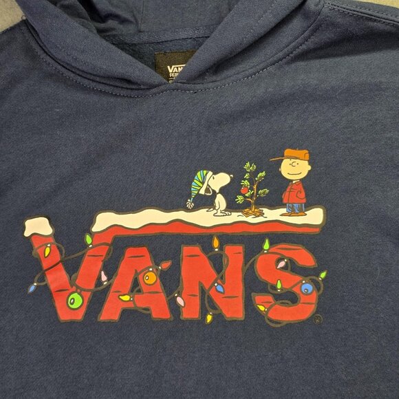 Vans x Peanuts Hoodie Womens XL Unisex Blue Snoopy Charlie Brown Christmas NEW - Picture 2 of 11